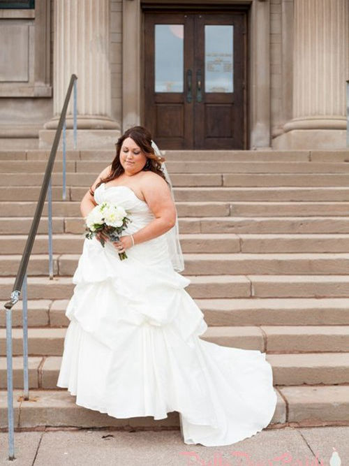 A-line Sweetheart Brush Train Chiffon Plus Size Wedding Dress