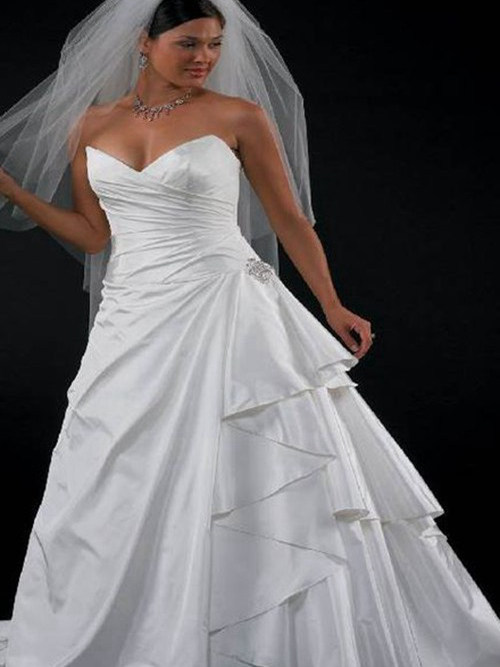 A-line Sweetheart Court Train Satin Plus Size Wedding Dress