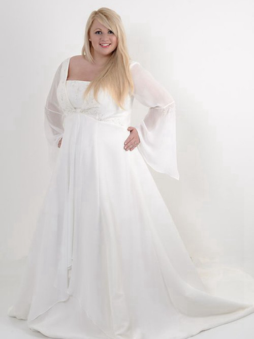 A-line Strapless Court Train Chiffon Plus Size Wedding Dress