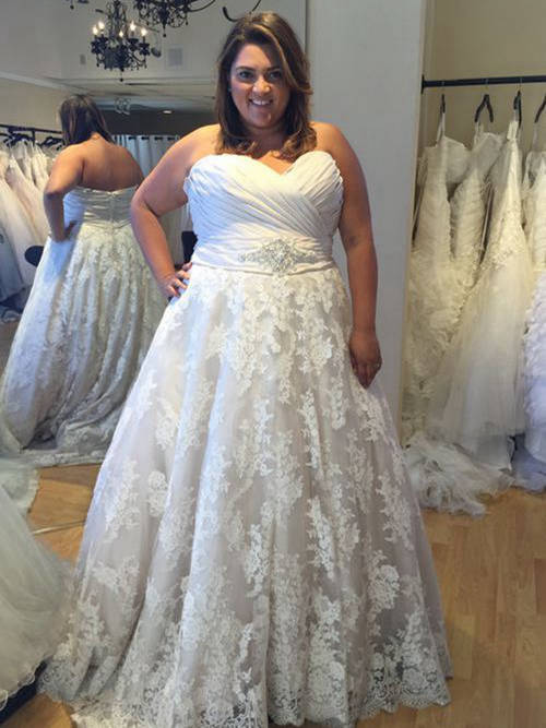 A-line Sweetheart Floor Length Lace Plus Size Wedding Dress