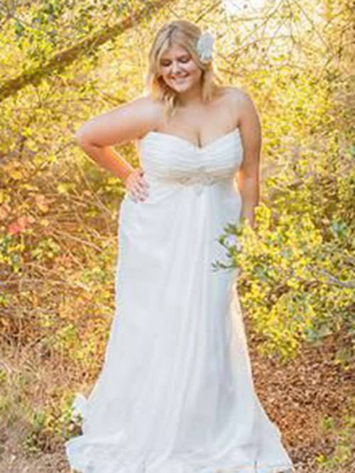 Sheath Sweetheart Sweep Train Chiffon Plus Size Wedding Dress
