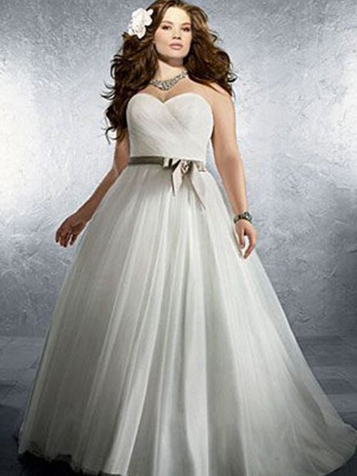 A-line Sweetheart Floor Length Organza Plus Size Wedding Dress
