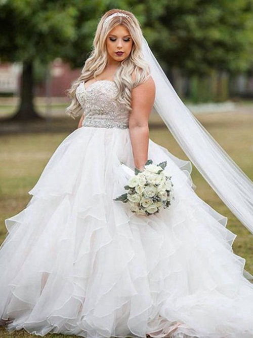 Ball Gown Sweetheart Sweep Train Organza Plus Size Wedding Dress