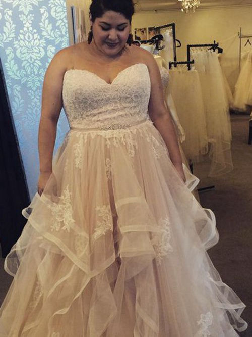 A-line Sweetheart Floor Length Organza Plus Size Bridal Dress