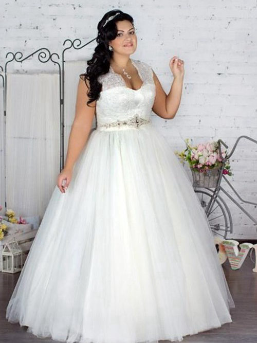 A-line Straps Floor Length Organza Plus Size Bridal Dress