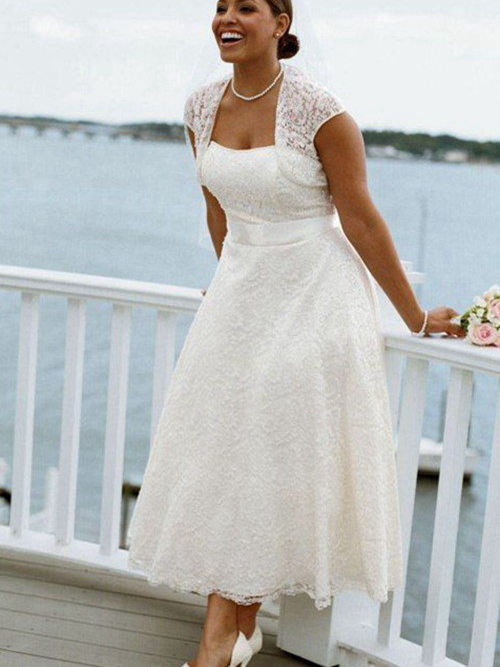 A-line Strapless Ankle Length Lace Plus Size Wedding Dress