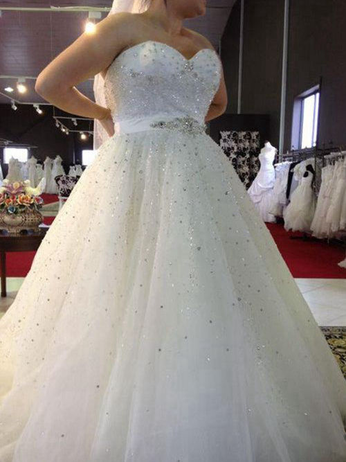 Empire Sweetheart Brush Train Plus Size Wedding Dress Beading