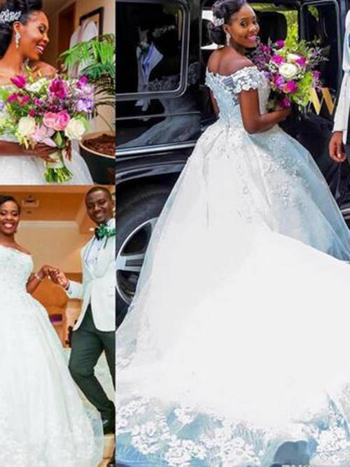 Ball Gown Off Shoulder Organza Plus Size Wedding Dress Applique