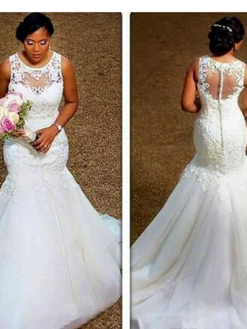 Mermaid Scoop Lace Tulle Plus Size Wedding Gown