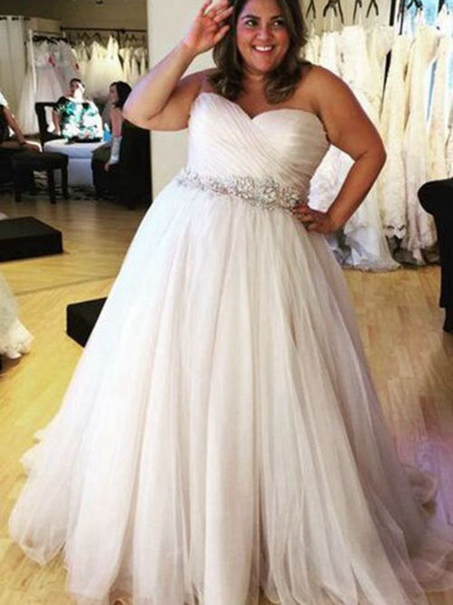 Empire Sweetheart Sweep Train Tulle Plus Size Wedding Gown