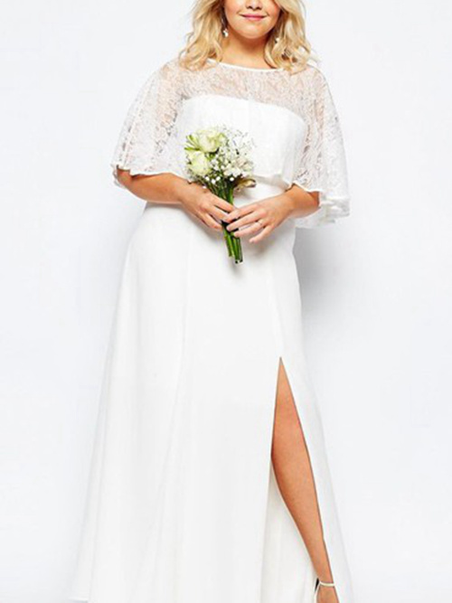 A-line Scoop Floor Length Chiffon Plus Size Bridal Gown