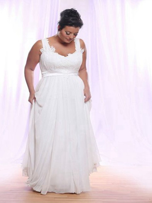 A-line Straps Floor Length Chiffon Plus Size Bridal Dress