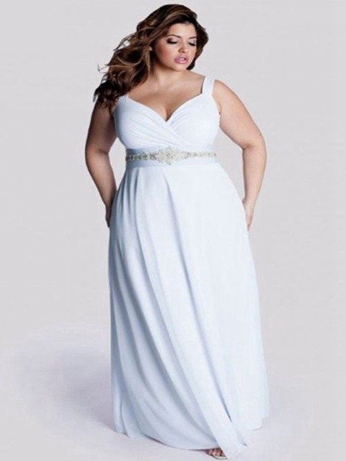 Sheath Straps Floor Length Chiffon Plus Size Wedding Dress
