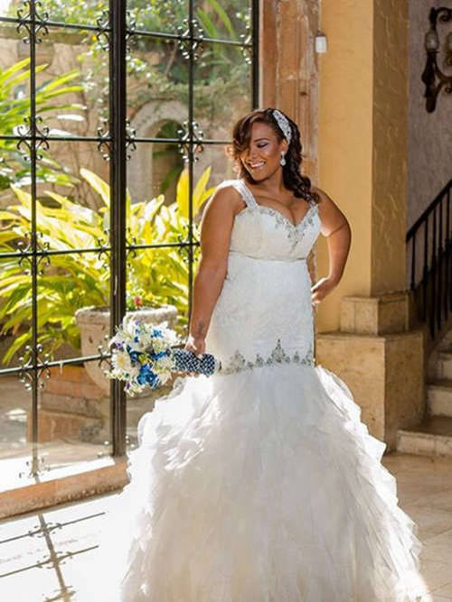 Mermaid Straps Floor Length Organza Plus Size Wedding Dress