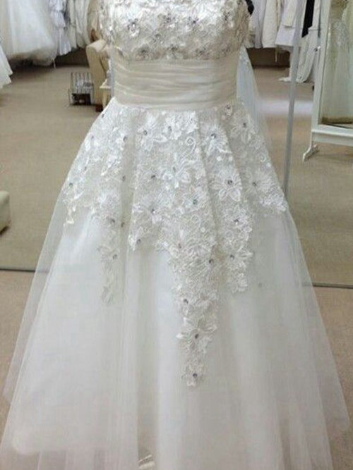 A-line Strapless Floor Length Organza Plus Size Bridal Wear