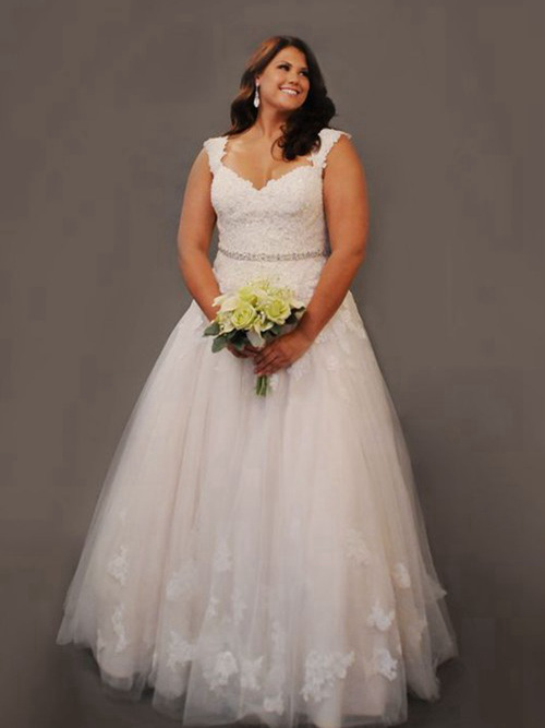 A-line Straps Floor Length Organza Plus Size Bridal Dress