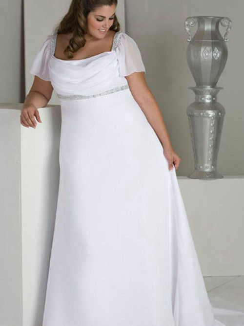 A-line Square Floor Length Chiffon Plus Size Bridal Dress