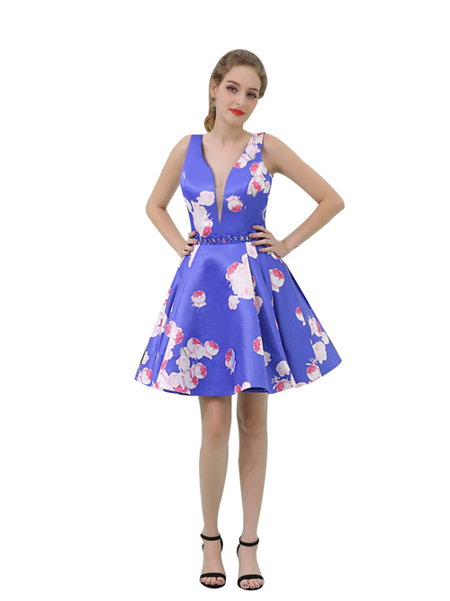 A-line Straps Floral Cocktail Dress Beads