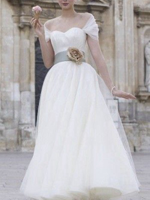 A-line Sweetheart Ankle Length Tulle Wedding Dress