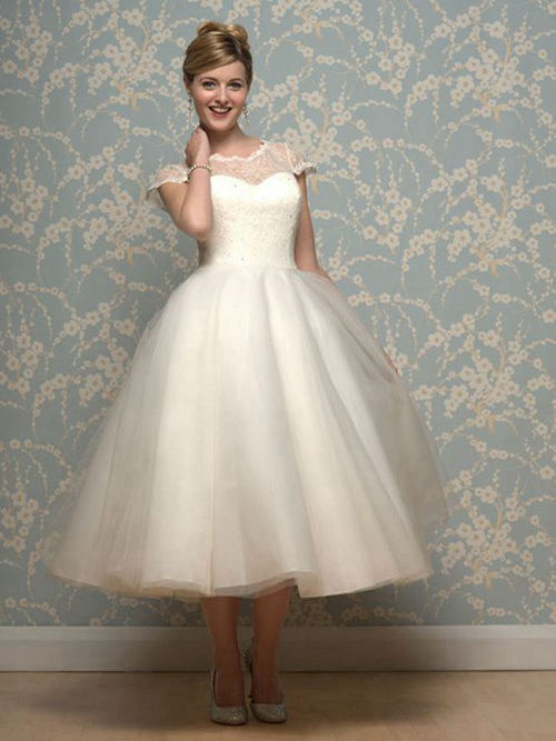 Ball Gown Sheer Organza Tea Length Bridal Wear