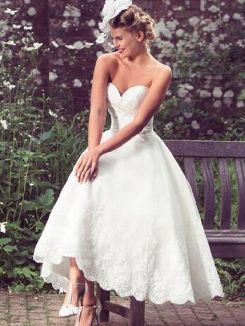 Princess Sweetheart Lace Ankle Length Wedding Dress
