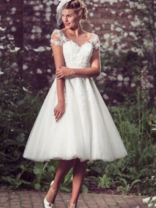 A-line Sweetheart Organza Lace Knee Length Wedding Dress
