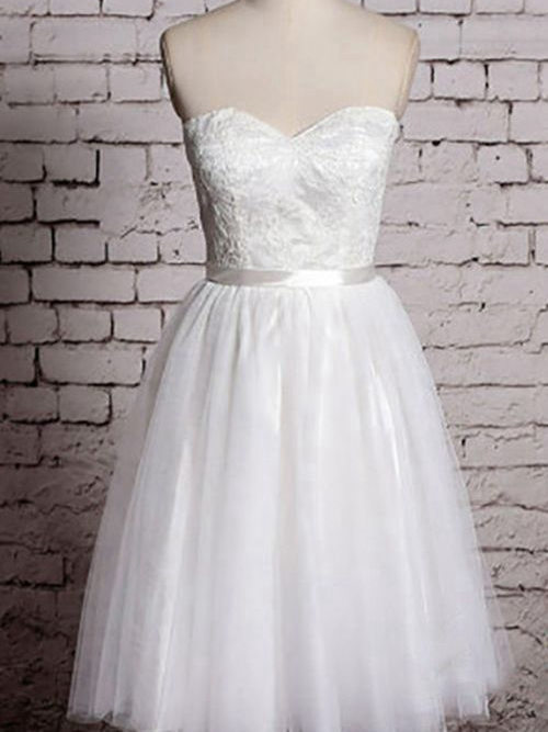 A-line Sweetheart Tea Length Tulle Wedding Dress