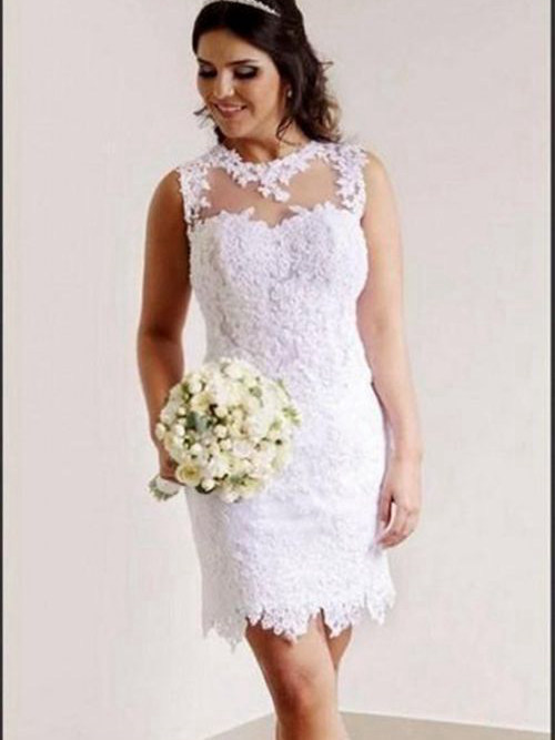 Sheath Sheer Lace Short Wedding Dress