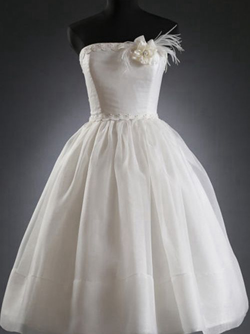 A-line Strapless Knee Length Chiffon Wedding Dress