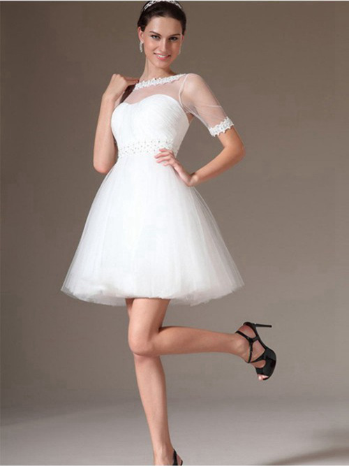 A-line Sheer Organza Short Wedding Dress