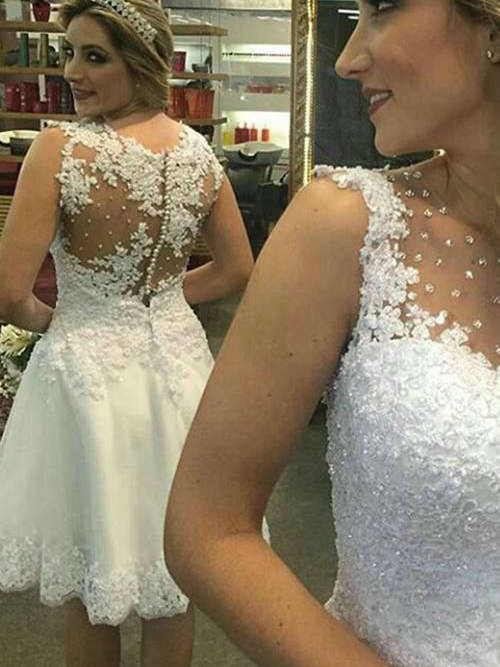 A-line Sheer Lace Knee Length Wedding Dress