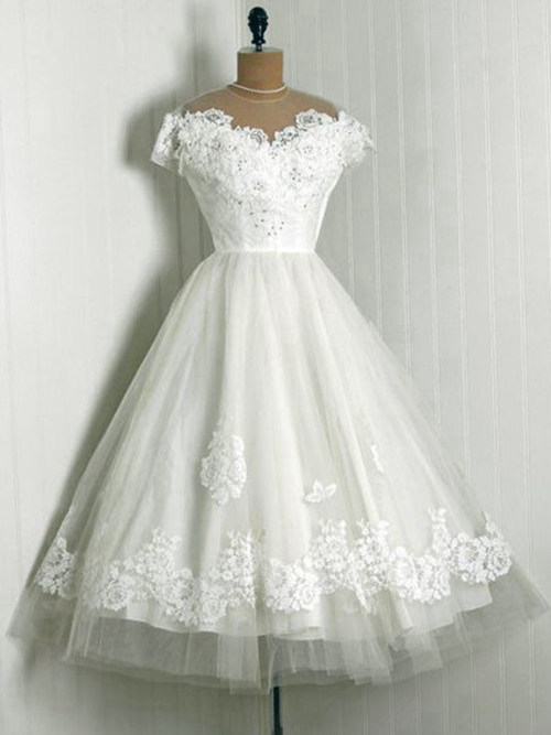A-line Sheer Ankle Length Organza Bridal Gown