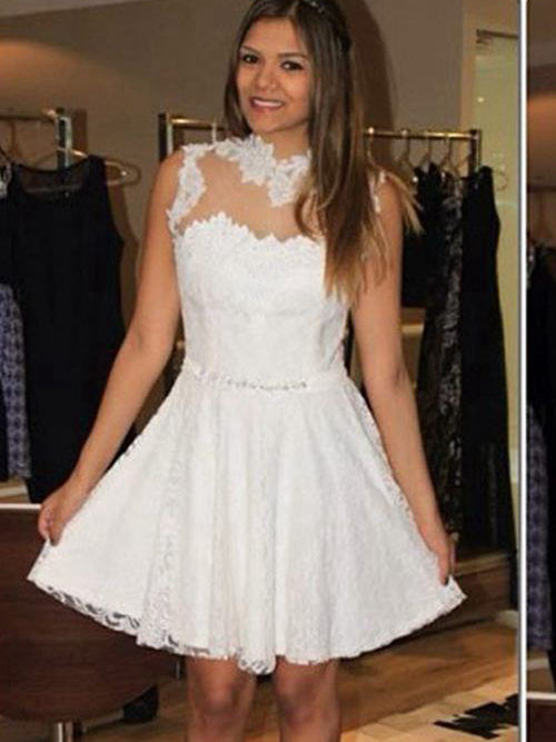 A-line Sheer Lace Short Wedding Dress