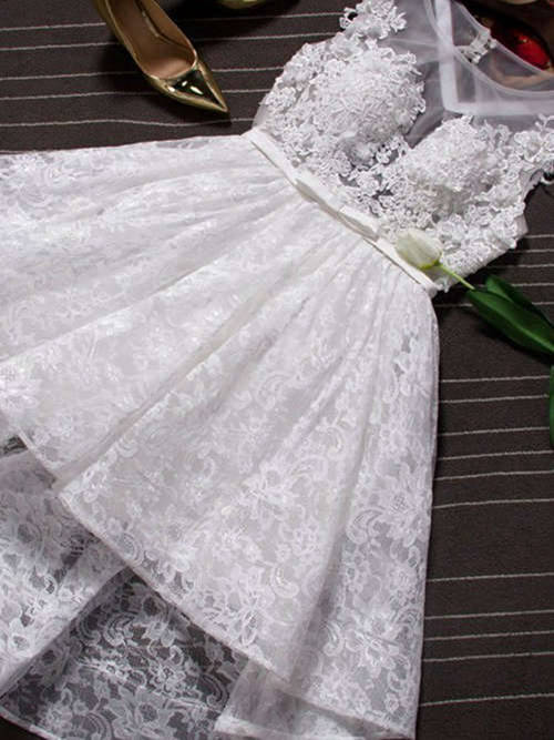Princess Sheer High Low Lace Wedding Dress