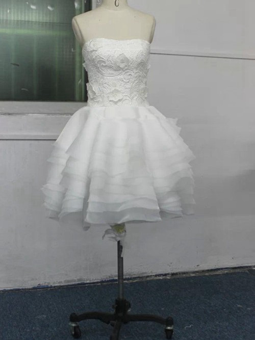 A-line Strapless Knee Length Organza Bridal Wear
