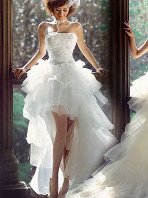 A-line Strapless Organza High Low Wedding Dress