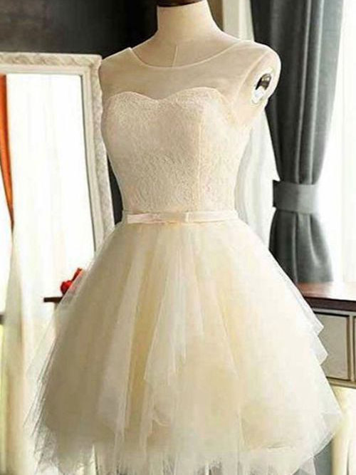 A-line Sheer Tulle Short Bridal Wear