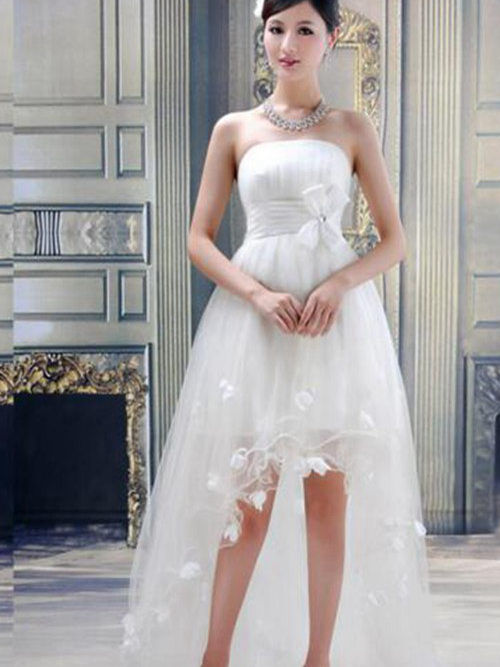 A-line Strapless High Low Organza Wedding Dress
