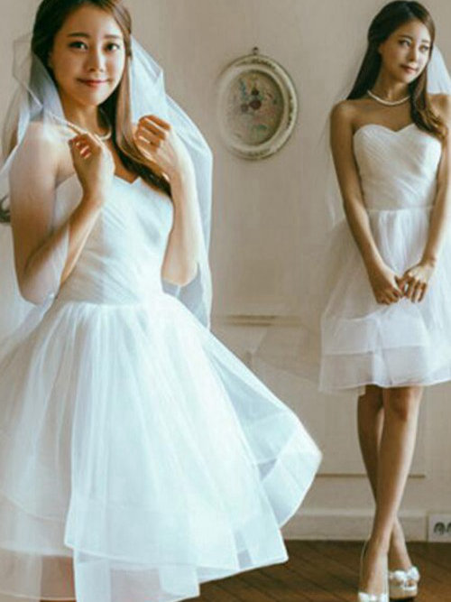 Princess Sweetheart Organza Knee Length Wedding Dress