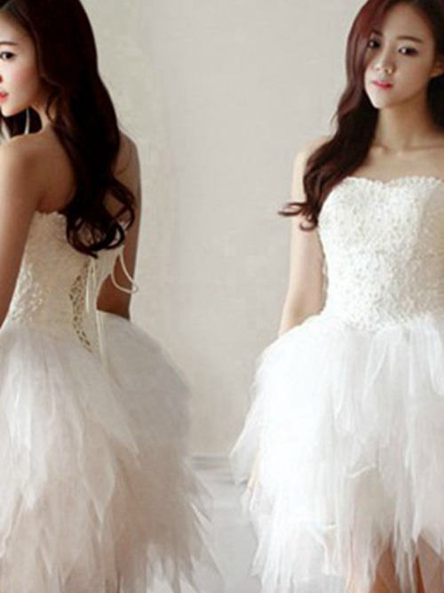 Princess Sweetheart Knee Length Tulle Wedding Dress