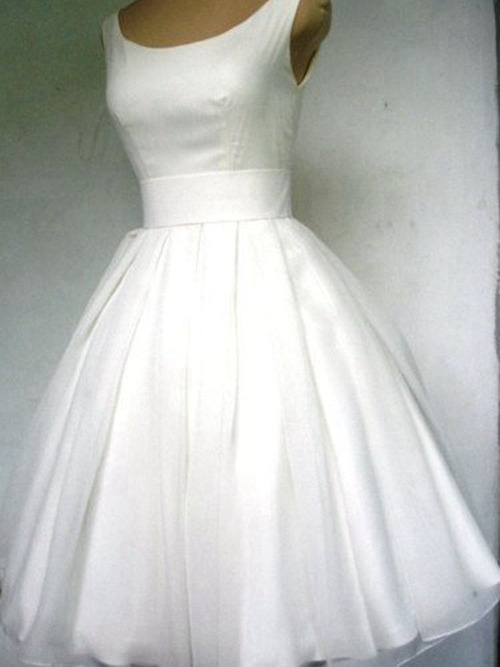 A-line Scoop Tea Length Taffeta Wedding Dress