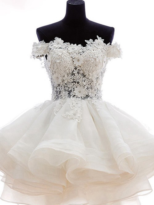 Princess Sweetheart Organza Applique Short Wedding Dress
