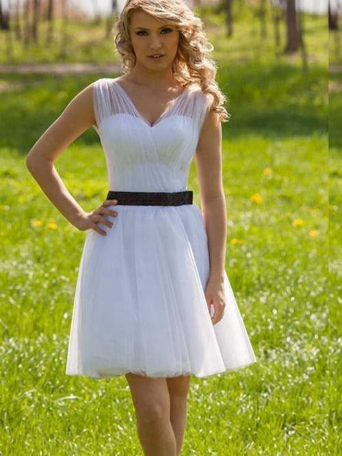 A-line V Neck Chiffon Short Wedding Dress