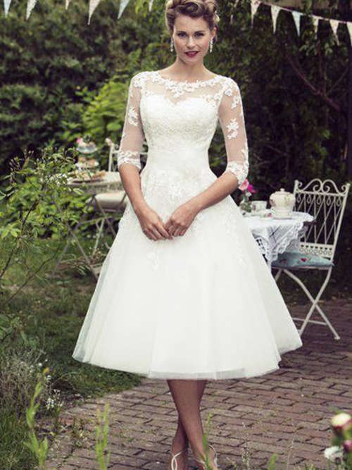 Princess Sheer Tea Length Organza Wedding Dress