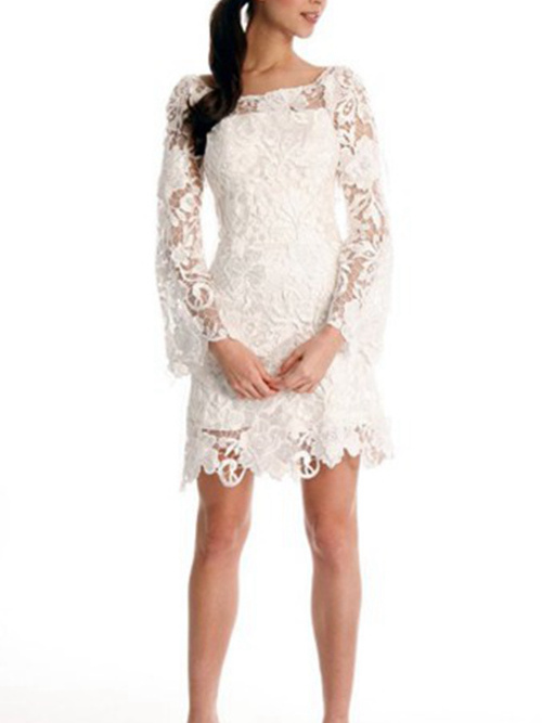 Sheath Square Lace Short Wedding Dress With Applique