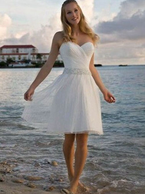 A-line Sweetheart Chiffon Short Wedding Dress