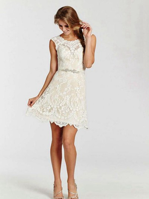 A-line Scoop Lace Short Wedding Dress