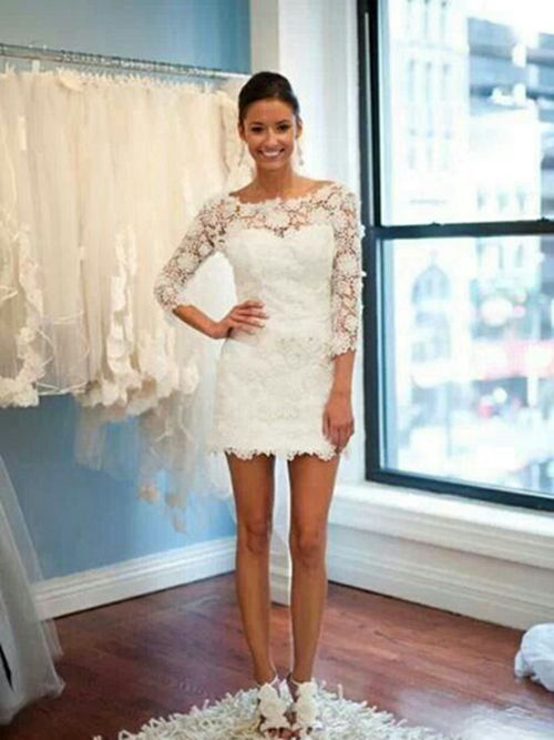 Sheath Scoop Lace Short Bridal Dress