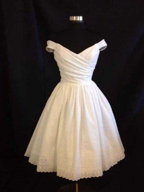 Pincess Off Shoulder Taffeta Tea Length Bridal Dress