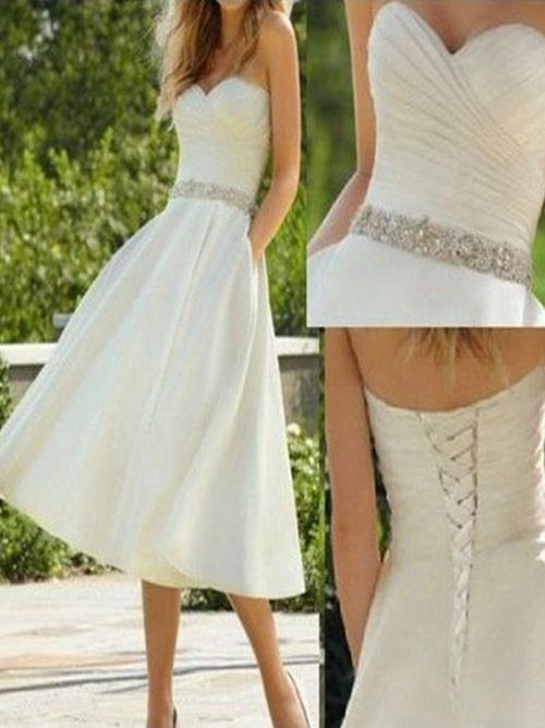 Princess Sweetheart Taffeta Tea Length Bridal Dress